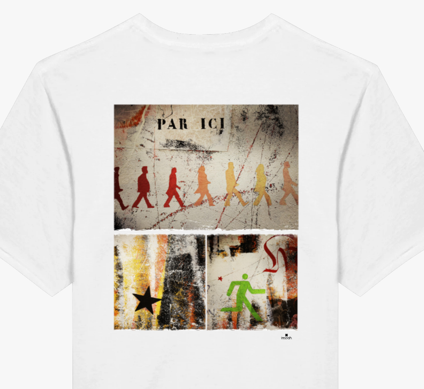 T-shirt street art "Par ici " blanc